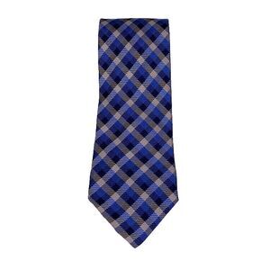 Jhane Barnes Menswear Neck Tie Silk‎ Plaid Blue Gray Black Mens